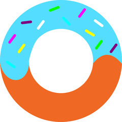 Flat Colorful Donut Icon with Blue Icing and Rainbow Sprinkles
