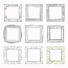 Vector set of hand drawn cut out style square frames and borders - abstract design elements for decoration or logo design templates, prints, placards