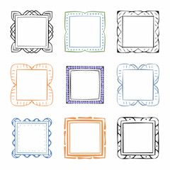Vector set of hand drawn cut out style square frames and borders - abstract design elements for decoration or logo design templates, prints, placards