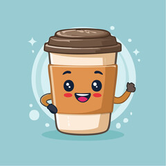 Vector logo design template and graphic elements for advertising, branding, posters and banners, funny cartoon illustrations with smiling character, coffee cup mascot, print and ...