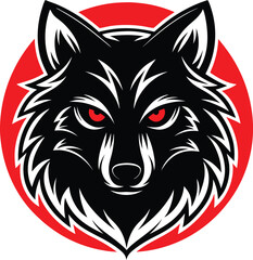 Black wolf head with red background vector illustration