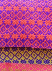 colorful different pattern traditional mexican textile for sale at market