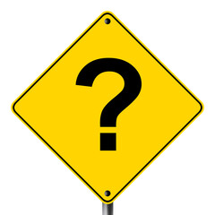 Question mark symbol on yellow road sign
