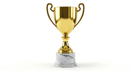 Elegant Golden Trophy with Marble Base on White Background