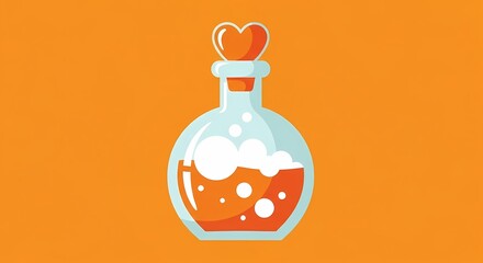 Obraz premium Love Potion Cute Cartoon Illustration of a Heart-Topped Potion Bottle