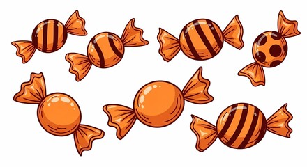 Halloween Candy Collection Cute Orange and Brown Wrapped Sweets