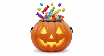 Delightful Halloween Jack-o'-lantern Filled with Colorful Candies