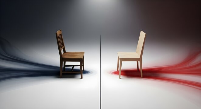 Two Chairs Facing Each Other with Blue and Red Abstract Background
