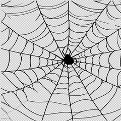 Simple black and white spider web line drawing with bold strokes and white space in the center, perfect for children's coloring pages, clipart, or minimalist Halloween-themed designs.