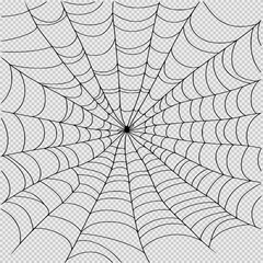 Obraz premium Simple black and white spider web line drawing with bold strokes and white space in the center, perfect for children's coloring pages, clipart, or minimalist Halloween-themed designs.