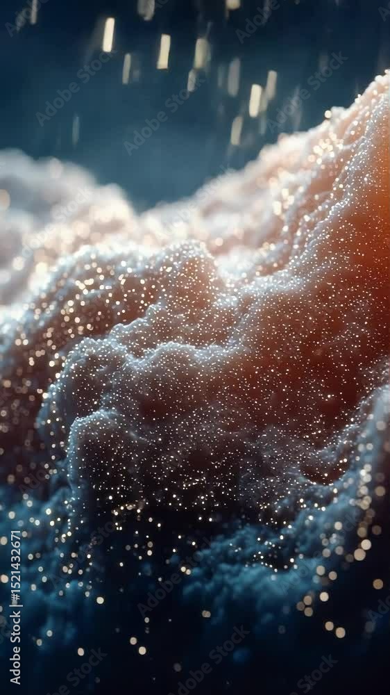 Poster abstract macro image of textured waves illuminated by soft orange and blue light, resembling powdere