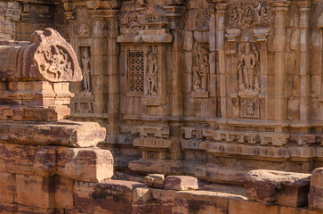 The ancient temple of Hindu god, temple complex, group of monuments in the Aihole village, Badami, Karnataka, India.