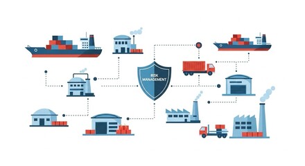 Obraz premium A flat vector illustration depicting a supply chain network, showcasing connections and logistics in a visually appealing design.