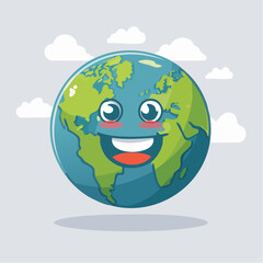 Vector illustration in flat linear minimal hand drawn simple style and logo design template, ecology concept, funny friendly planet earth mascot