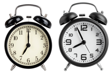 retro and modern twin bell alarm clock isolated on white