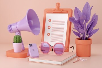 Pastel Office Setup: Stylish 3D Render of a Modern Workspace