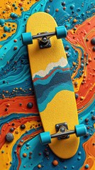 Yellow skateboard on abstract background, symbolizing dynamic urban lifestyle
