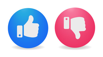 Like and Dislike icon vector. Bright icons representing thumbs up and thumbs down for expressing feedback and reactions.