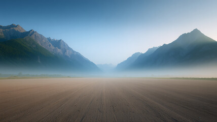 open space in the valley and field sand road