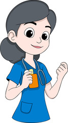 Cartoon Nurse Holding Medicine Bottle Illustration