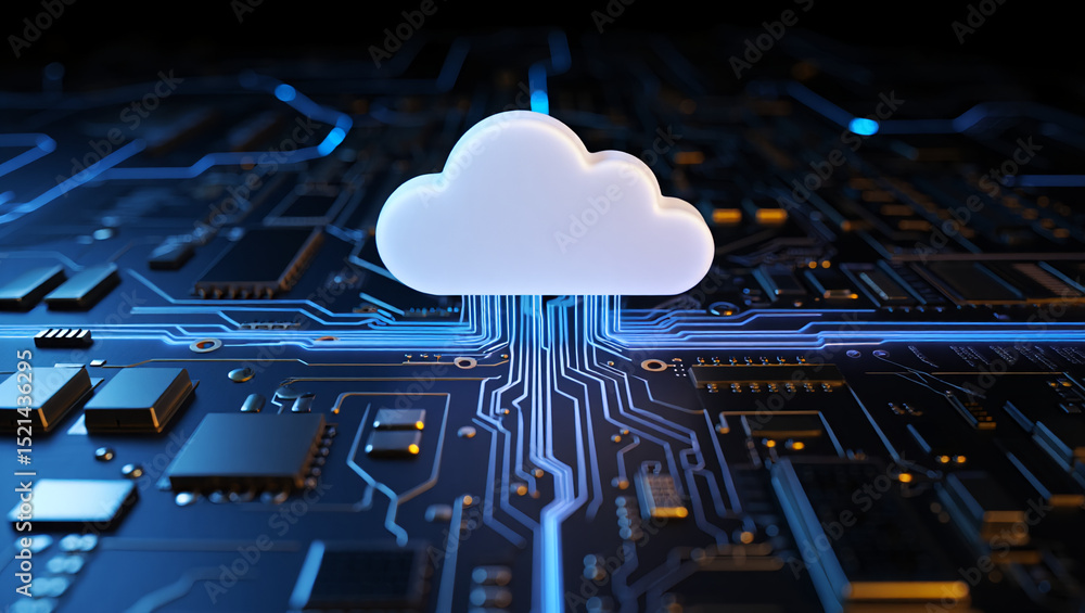 Aufkleber cloud computing technology concept with circuit board and cloud illustration