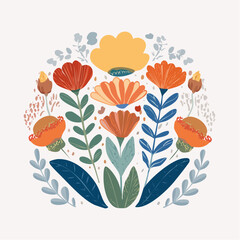 Vector in simple Matisse naive and hippie groovy style, flowers and plants, floral botanic hand drawn design templates, frames and modern art prints, posters and placards