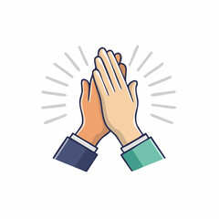 Vector simple linear illustration, hand poster, logo, print design template, hand drawn hands making high five, gesture in minimal modern art style