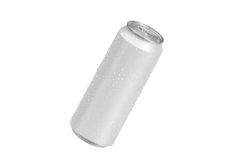 White 330ml Aluminum soda can with water drops, transparent background