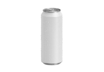 White 330ml Aluminum soda can with water drops, transparent background