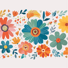 Png horizontal banner with copy space for text - design elements and shapes for abstract backgrounds and modern art - hippie groovy vibes with flowers