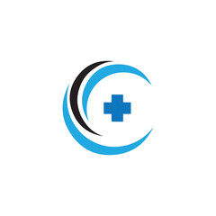Modern Medical Health Care Logo with Blue Cross and Circular Elements

