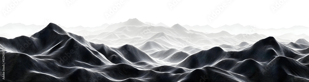 Poster gritty stippled pattern with abstract undulating rocky mountain background. grainy overlayed monochr