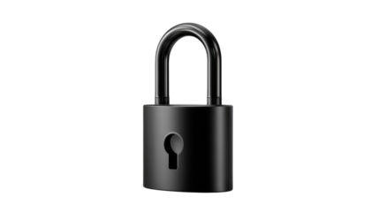 Secure in Silhouette: A stark silhouette of a black padlock, symbolizing protection and security, stands isolated, emphasizing strength and confidentiality.