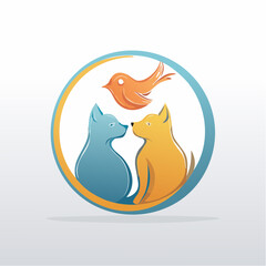 Vector logo design template for pet shops, veterinary clinics and homeless animals shelters -cat, dog and bird - friendly pets - badge for websites