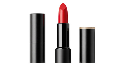 Classic Red Lipstick: A bold and vibrant tube of red lipstick, its sleek black case and open form revealing a promise of classic beauty and timeless elegance.