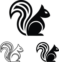 Stylized squirrel illustrations black and white vector set