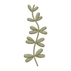 An understated decorative illustration featuring a vertical branch with small rounded leaves. Its muted neutral color palette makes it versatile for a variety of design applications including elegant 