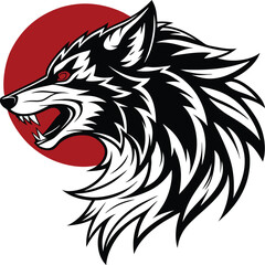 Fototapeta premium Aggressive wolf head design black and white illustration