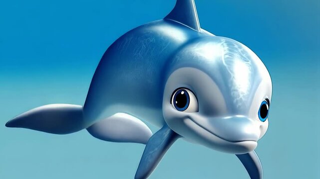Animated dolphin character performing joyful jumps in a playful display at an underwater scene captured in a vibrant and colorful environment