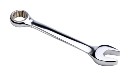 Shining Wrench: A close-up shot of a shiny wrench resting against a clean, unadorned background, exuding strength, precision, and reliability.