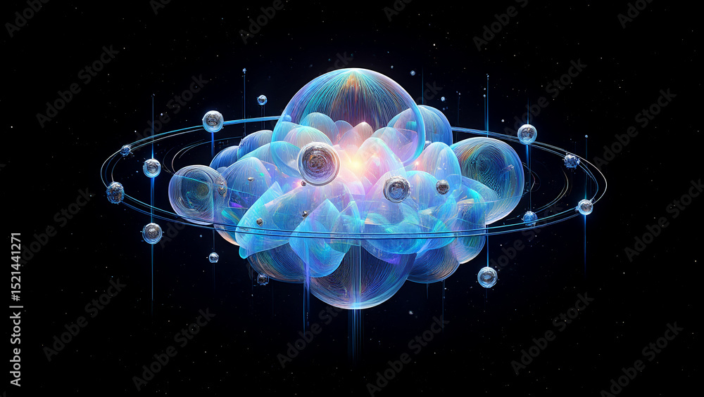 Poster abstract futuristic cloud computing network with light and sphere illustration