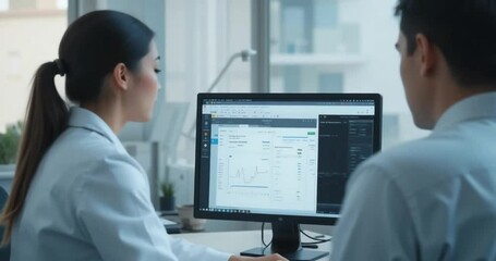 Professionals Analyzing Data and Graphs on Computer Monitor - Powered by Adobe
