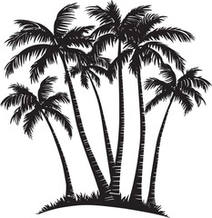 Palm Tree Clustered Multiple palm trees grouped together with their trunks at different angles, all topped with fronds. full length silhouette black vector illustration