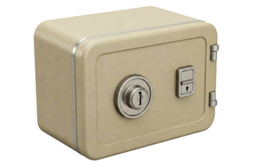 Sturdy beige safe with a secure lock for valuables isolated on a transparent background