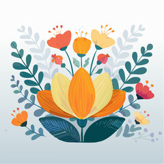 Vector illustration in simple linocut or cut our hand draw naive wavy groovy style, flowers and plants, floral botanic design templates, modern art prints, posters and ...