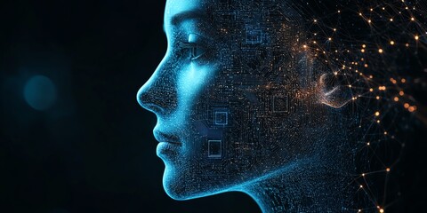 Digital woman, AI, futuristic profile, glowing.