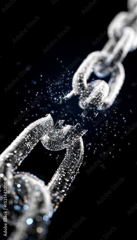 Poster close-up of a broken chain link representing vulnerabilities in cybersecurity and digital protection