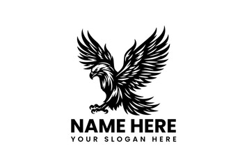 Stencil style vector logo of majestic eagle with detailed outstretched wings in flight