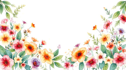 Watercolor wildflower edge design for greeting cards and weddings