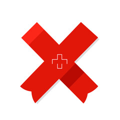 Fototapeta premium Red Cross Symbol with Plus Sign in Center Icon Design on White Background